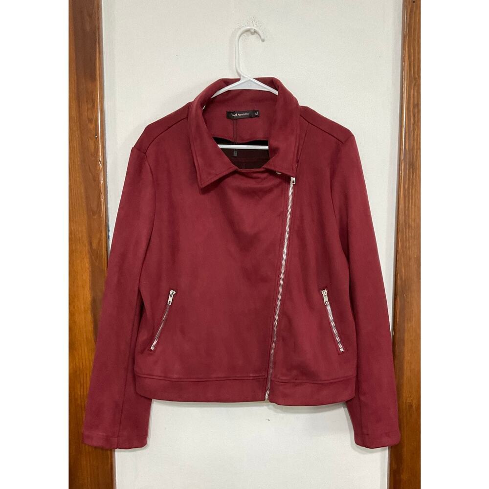 Faux Suede Moto Jacket Red Jacket Women’s Size X-Large Zip Front Stretch - Picture 3 of 6